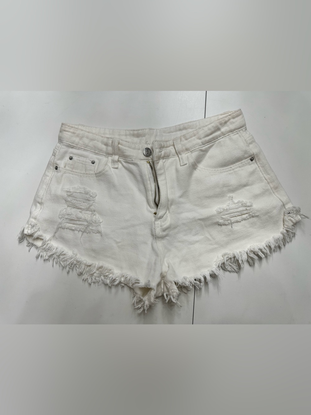 White Frayed Denim Shorts - Women Size Small